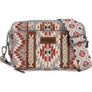 imageWrangler Crossbody Bag for Women Boho Aztec Small Multi Pocket Crossover PurseAngel Retro Grey