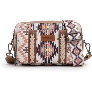 imageWrangler Crossbody Bag for Women Boho Aztec Small Multi Pocket Crossover PurseAngel Retro Khaki