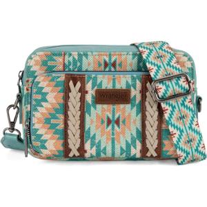 imageWrangler Crossbody Bag for Women Boho Aztec Small Multi Pocket Crossover PurseAngel Retro Turquoise