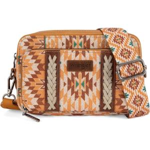 imageWrangler Crossbody Bag for Women Boho Aztec Small Multi Pocket Crossover PurseAngel Retro Yellow