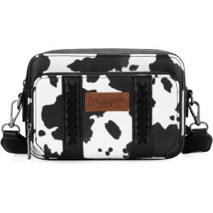 imageWrangler Crossbody Bag for Women Western Cowgirl Crossbody Purses with Guitar StrapCow Print Black