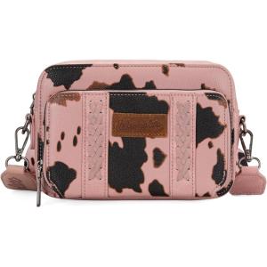 imageWrangler Crossbody Bag for Women Western Cowgirl Crossbody Purses with Guitar StrapCow Print Pink