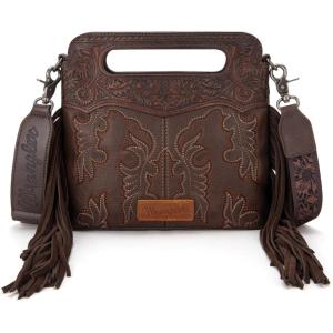 imageWrangler Crossbody Bags for Women Western Fringe Top Handle Handbags Embroidered Boot Scroll Crossbody BagAmediumcoffee