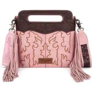 imageWrangler Crossbody Bags for Women Western Fringe Top Handle Handbags Embroidered Boot Scroll Crossbody BagAmediumlight Pink