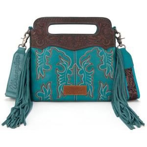 imageWrangler Crossbody Bags for Women Western Fringe Top Handle Handbags Embroidered Boot Scroll Crossbody BagAmediumturquoise