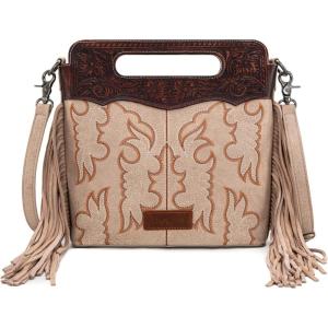 imageWrangler Crossbody Bags for Women Western Fringe Top Handle Handbags Embroidered Boot Scroll Crossbody BagBlargetan