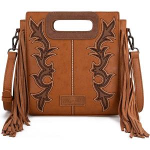 imageWrangler Crossbody Bags for Women Western Fringe Top Handle Handbags Embroidered Boot Scroll Crossbody BagEbrown