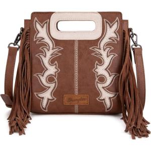 imageWrangler Crossbody Bags for Women Western Fringe Top Handle Handbags Embroidered Boot Scroll Crossbody BagEcoffee