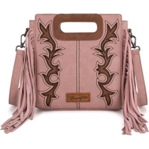 imageWrangler Crossbody Bags for Women Western Fringe Top Handle Handbags Embroidered Boot Scroll Crossbody BagEpink