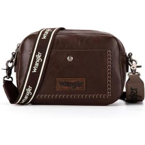 imageWrangler Crossbody Purses for Women Trendy Camera Snapshot Bag with Wide StrapDouble Layer Coffee