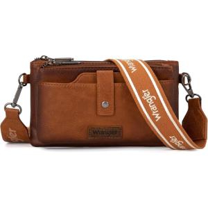 imageWrangler Distressed Crossbody Purses for Women Multifunction Card Holder Wallet Small Purse with Double ZipperAngle Light Brown