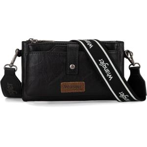 imageWrangler Distressed Crossbody Purses for Women Multifunction Card Holder Wallet Small Purse with Double ZipperBlack