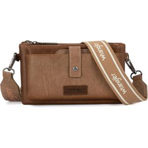 imageWrangler Distressed Crossbody Purses for Women Multifunction Card Holder Wallet Small Purse with Double ZipperBright Khaki