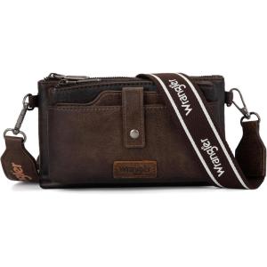 imageWrangler Distressed Crossbody Purses for Women Multifunction Card Holder Wallet Small Purse with Double ZipperCoffee