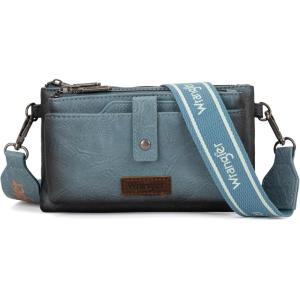 imageWrangler Distressed Crossbody Purses for Women Multifunction Card Holder Wallet Small Purse with Double ZipperDemin