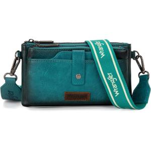 imageWrangler Distressed Crossbody Purses for Women Multifunction Card Holder Wallet Small Purse with Double ZipperTurquoise