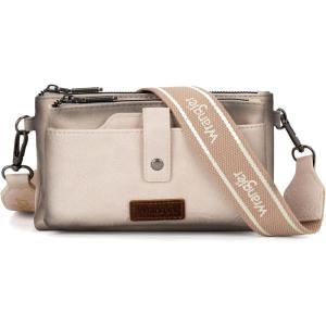 imageWrangler Distressed Crossbody Purses for Women Multifunction Card Holder Wallet Small Purse with Double ZipperVintage Airbrush Apricot