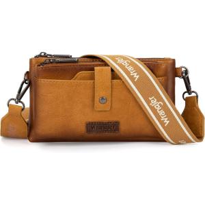 imageWrangler Distressed Crossbody Purses for Women Multifunction Card Holder Wallet Small Purse with Double ZipperYellow