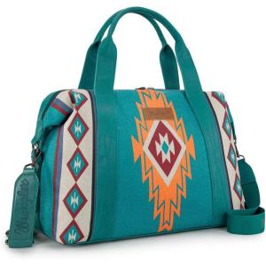 imageWrangler Duffel Bag for Women Large Travel Weekender Bag Tapestry Designer Carry On Bags BrownCanvas CottonTurquoise
