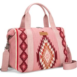 imageWrangler Duffel Bag for Women Large Travel Weekender Bag Tapestry Designer Carry On Bags BrownTapestryHot Pink