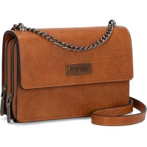 imageWrangler Flap Crossbody Purse for Women Shoulder Bag Vintage Wallets with Chain StrapAmber Brown