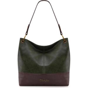 imageWrangler Hobo Bags for Women Vegan Leather Top Handle Shoulder Purses and HandbagsTwo Tone Dark Green