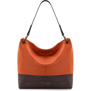 imageWrangler Hobo Bags for Women Vegan Leather Top Handle Shoulder Purses and HandbagsTwo Tone Orange