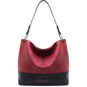 imageWrangler Hobo Bags for Women Vegan Leather Top Handle Shoulder Purses and HandbagsTwo Tone Red