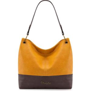 imageWrangler Hobo Bags for Women Vegan Leather Top Handle Shoulder Purses and HandbagsTwo Tone Yellow