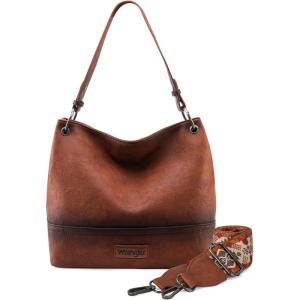 imageWrangler Hobo Bags for Women Vegan Leather Top Handle Shoulder Purses and HandbagsWith Strap Distressedbrown