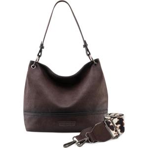 imageWrangler Hobo Bags for Women Vegan Leather Top Handle Shoulder Purses and HandbagsWith Strap Distressedcoffee
