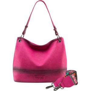imageWrangler Hobo Bags for Women Vegan Leather Top Handle Shoulder Purses and HandbagsWith Strap Distressedhot Pink