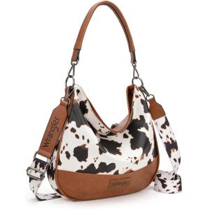 imageWrangler Large Hobo Crossbody Bag for Women Shoulder Purse Handbags with Adjustable StrapCow Print  Brown