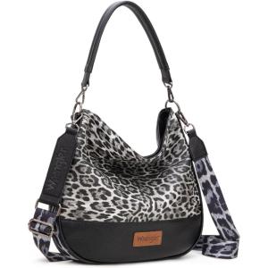 imageWrangler Large Hobo Crossbody Bag for Women Shoulder Purse Handbags with Adjustable StrapLeopard  Black