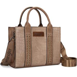 imageWrangler Medium Tote Bag for Women Designer Satchel Handbags Tophandle Purses with StrapCrocodilekhaki