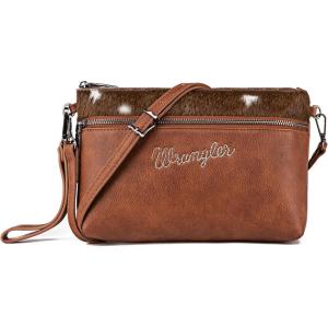 imageWrangler Western Cowhide Crossbody Bags for Women Clutch Wristlet PurseCowhairbrown