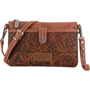 imageWrangler Western Cowhide Crossbody Bags for Women Clutch Wristlet PurseToolingbrown