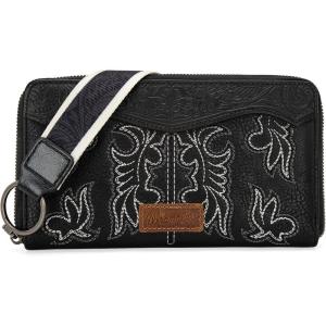 imageWrangler Wristlet Wallets Western Wallet for Women Floral Tooled Womens Wallet Boot Stitch PursesAtoolingblack