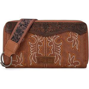 imageWrangler Wristlet Wallets Western Wallet for Women Floral Tooled Womens Wallet Boot Stitch PursesAtoolingbrown