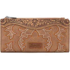 imageWrangler Wristlet Wallets Western Wallet for Women Floral Tooled Womens Wallet Boot Stitch PursesBbootkhaki