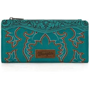 imageWrangler Wristlet Wallets Western Wallet for Women Floral Tooled Womens Wallet Boot Stitch PursesBootturquoise