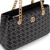 imageMontana West MEDIUM Tote Bag for Women Quilted Chain Handbags Shoulder PurseMonogram Black