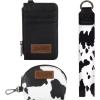 imageWrangler KeyChain Wristlet Wallets for Women Western Dual Pouch Wristlet Embroidered Boot Scroll Card Holder Wallet With ZipperArtist COW Black