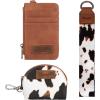 imageWrangler KeyChain Wristlet Wallets for Women Western Dual Pouch Wristlet Embroidered Boot Scroll Card Holder Wallet With ZipperArtist COW Brown