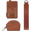 imageWrangler KeyChain Wristlet Wallets for Women Western Dual Pouch Wristlet Embroidered Boot Scroll Card Holder Wallet With ZipperBrown