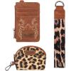 imageWrangler KeyChain Wristlet Wallets for Women Western Dual Pouch Wristlet Embroidered Boot Scroll Card Holder Wallet With Zipperleopard