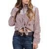 imageMontana West Womens Long Sleeve Tops Casual Button Down Shirts Work Office Blouse Lace Cuffed Sleeve Floral Tops ABUABTS1033RFL Red