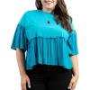 imageMontana West Womens Plus Size Tops 12 Bell Sleeve Shirts Summer Crewneck Loose Ruffle High Low Hem Peplum Blouse Teal ABUABT1027TLXL