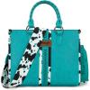 imageMontana West Wrangler Cow Print Tote Bag for Women Western Purse Boho Top Handle Satchel HandbagCow Turquoise