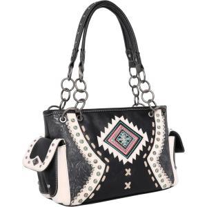 imageMontana West Aztec Collection Concealed Carry Satchel Western Shoulder Handbag Purses for Women MW1012G8085BK